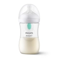 Butelka Philips Avent Natural Response z systemem AirFree 260 ml, przezroczysta z białą nakrętką i smoczkiem, częściowo wypełniona mlekiem, przeznaczona do naturalnego i antykolkowego karmienia niemowląt