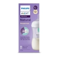 Opakowanie butelki Philips Avent Natural Response AirFree 260 ml w kolorze fioletowym, prezentujące smoczek naśladujący pierś mamy i technologię antykolkową redukującą kolkę, gazy i refluks