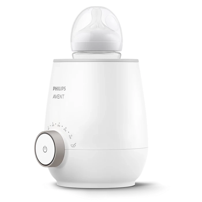 Philips Avent podgrzewacz do butelek z inteligentnym czujnikiem temperatury – ujęcie z prawej strony, biały design, idealny do szybkiego podgrzewania mleka i posiłków dla niemowląt