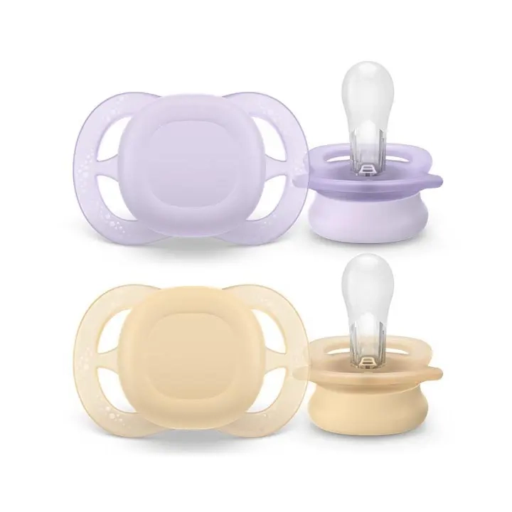Zestaw smoczków Philips Avent Ultra Start 0-2 m w lawendowym i beżowym kolorze, silikon spożywczy, bezpieczny dla noworodków