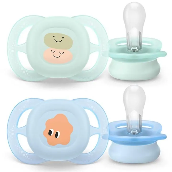 Smoczki Philips Avent Ultra Start 0-2 m z nadrukami, w kolorach pastelowy błękit i mięta, idealne od pierwszego dnia życia
