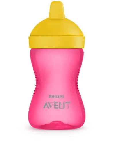 Philips Avent SCF804/04 różowy kubek niekapek 300 ml z żółtą pokrywką i twardym ustnikiem, szczelny zawór antyrozlewowy, w pełni bezpieczny 0% BPA