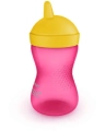 Różowy kubek niekapek Philips Avent SCF804/04 300 ml z żółtą pokrywką, ergonomiczny kształt i antypoślizgowa powierzchnia wspierają naukę samodzielnego picia bez BPA
