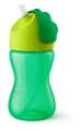 Philips Avent SCF798/01 zielony kubek ze słomką 300 ml – widok z boku z zamkniętą zieloną odchylaną pokrywką, giętka słomka i antypoślizgowy kształt ułatwiający trzymanie przez dziecko