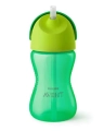 Philips Avent SCF798/01 zielony kubek ze słomką 300 ml – ujęcie z przodu, widoczna giętka słomka, ergonomiczny, antypoślizgowy bidon dla dzieci z pokrywką chroniącą przed przeciekaniem