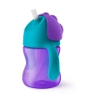 Philips Avent SCF796/02 kubek ze słomką 200 ml w kolorze fioletowo–turkusowym, z ergonomicznymi uchwytami i odchylaną pokrywką, idealny dla dzieci uczących się samodzielnego picia