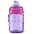 Philips Avent SCF553/03 kubek niekapek 260 ml w kolorze fioletowym z różową nakrętką i miękkim ustnikiem, widok z przodu – bezpieczny i wygodny kubek dla dziecka