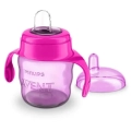 Różowy kubek niekapek Philips Avent SCF551/03 200 ml z odkręconą pokrywką i widocznym miękkim ustnikiem, łatwy w czyszczeniu i wygodny dla małych rączek