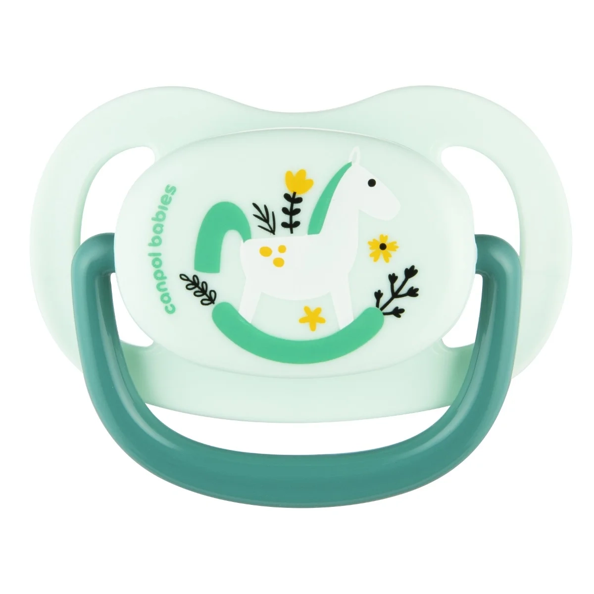 Canpol babies 23/257 Smoczek uspokajający TOYS miętowy z konikiem na biegunach. Silikonowy, anatomiczny, odpowiedni dla dzieci 6–18 miesięcy, wykonany z bezpiecznych materiałów bez BPA
