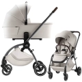Nowoczesny wózek Britax-Römer Rio Soft Taupe Lux 2w1 w eleganckim beżowym odcieniu. Komfortowy model z gondolą i spacerówką, zapewniający wygodę dziecka i rodziców każdego dnia