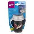 Kubek dla dzieci LOVI 360° Drink Master 250 ml I Love w kolorze czarnym, z motywem serca, korony i róży, wyposażony w dwa uchwyty