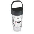 Kubek LOVI Freestyle Salt & Pepper z zamkniętą pokrywką i uchwytem, z motywem uśmiechniętego zwierzątka