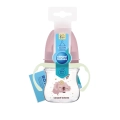 Butelka Canpol babies EasyStart 120 ml w opakowaniu, różowy smoczek silikonowy, uchwyty świecące w nocy.