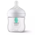 Butelka Philips Avent Natural 125 ml z przezroczystą osłonką smoczka i systemem AirFree w kolorze miętowym.