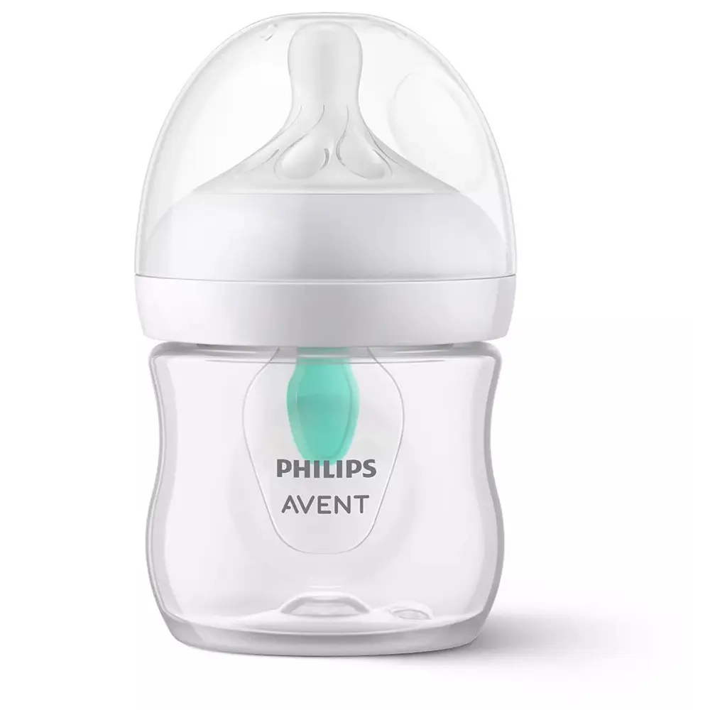 Butelka Philips Avent Natural 125 ml wypełniona mlekiem, z osłonką smoczka i systemem antykolkowym AirFree.