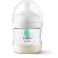 Butelka Philips Avent Natural 125 ml z białą nakrętką i smoczkiem, widoczny system AirFree w kolorze miętowym.