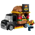 LEGO City 60404 Ciężarówka z Burgerami — czarna ciężarówka z budką burgerową i minifigurkami sprzedawcy oraz klienta.