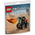 Opakowanie zestawu Lego Technic Miniładowarka 30710 przedstawiające model pojazdu z łyżką na tle placu budowy.