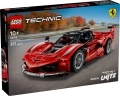 Pudełko zestawu LEGO Technic Ferrari FXX K 42212 z czerwonym modelem super samochodu przedstawionym na torze.