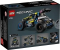 Tył pudełka LEGO Technic 42164 Off-Road Buggy z prezentacją funkcji: zawieszenia, układu kierowniczego i detali konstrukcyjnych modelu.