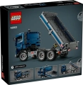 Tył pudełka LEGO Technic 42203 prezentujący funkcje modelu, w tym unoszoną skrzynię wywrotki i detale konstrukcyjne.