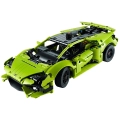 Zielony model LEGO Technic Lamborghini Huracán Tecnica 42161 z otwieranymi elementami i realistycznym odwzorowaniem supersamochodu.