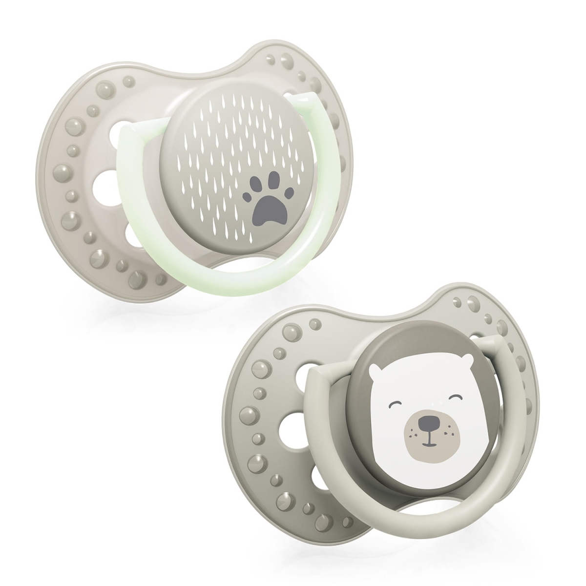 Smoczek silikonowy LOVI Buddy Bear 0–6 m w kolorze beżowym z motywem łapki – dynamiczny smoczek dla niemowląt karmionych piersią.