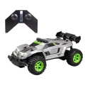 Samochód zdalnie sterowany Exost Pro Future X z pilotem, model RC w kolorze srebrnym z zielonymi kołami.