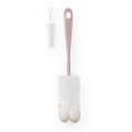 720_05 Szczotka do butelek Babyono z gąbką i mini szczoteczką do smoczków, różowa rączka