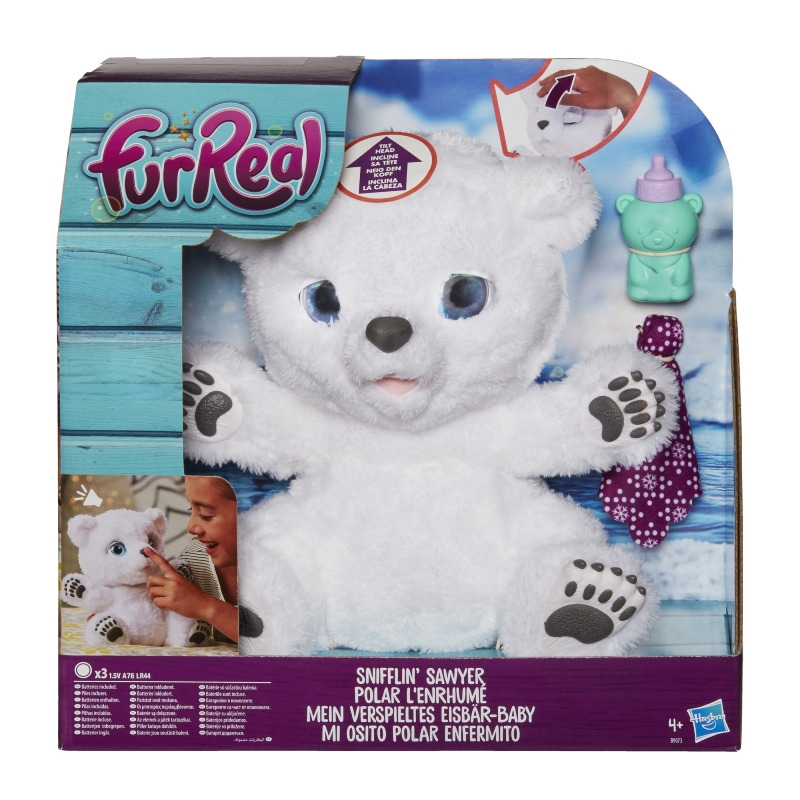 Maskotka miś polarny Hasbro interaktywny w oryginalnym opakowaniu, zestaw z buteleczką i kocykiem