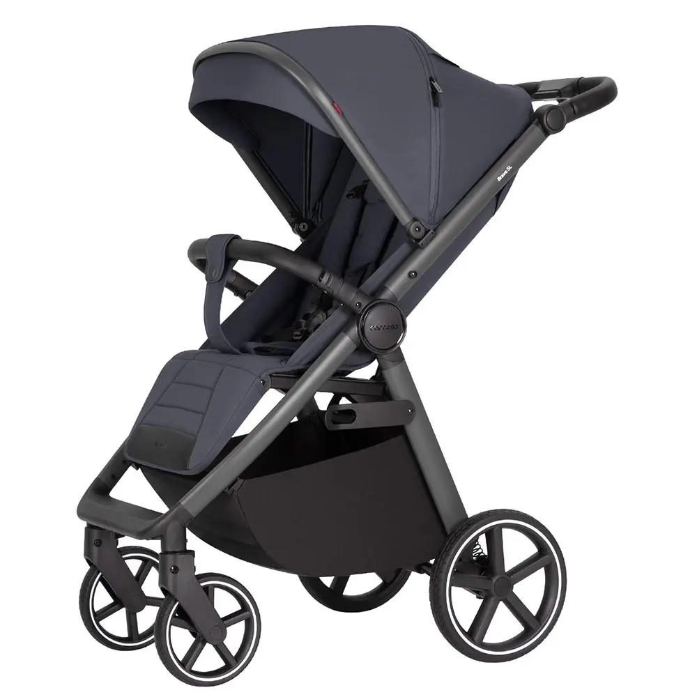 Wózek spacerowy Bravo SL Deluxe Thunder Grey w nowoczesnym szarym kolorze, z regulowaną budką i amortyzowanymi kołami.