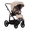 Wózek spacerowy Bebetto Fluxo PRO 02 w jasnej tapicerce, stelaż Brown, regulowana rączka i kosz.