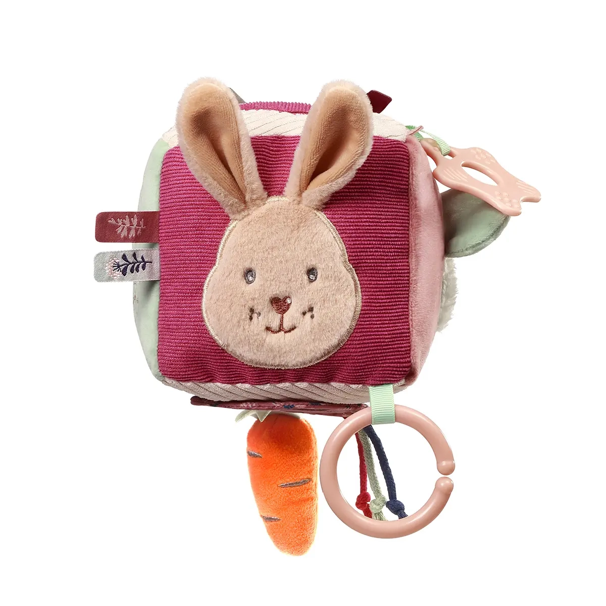 Kostka sensoryczna dla niemowląt Babyono 1683 Rabbit Karo z króliczkiem i elementami sensorycznymi