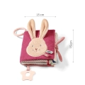 Książeczka sensoryczna Babyono 1684 Rabbit Karo o wymiarach 15 × 15 cm, idealna do wózka, łóżeczka lub fotelika.
