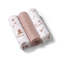 Zestaw trzech pieluszek bambusowych NATURAL BAMBOO 397-15 z motywem misia w odcieniach bieli i beżu