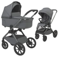 Espiro Clodi wózek dziecięcy 2w1 w kolorze 07 chic gray szary z gondolą i spacerówką na lekkiej ramie z żelowymi kołami
