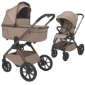 Espiro Clodi wózek dziecięcy 2w1 w kolorze 09 stylish beige beżowy z przekładanym siedziskiem spacerowym i regulowaną budką