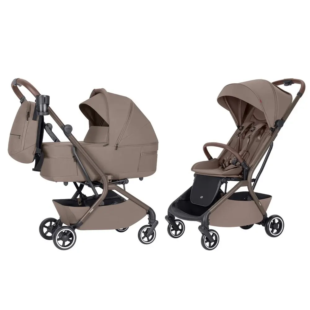 Spacerówka Carrello Magia CRL-6555 w kolorze cocoa beige, lekki wózek dziecięcy 2w1 ze zwrotnymi kołami i dużą budką przeciwsłoneczną