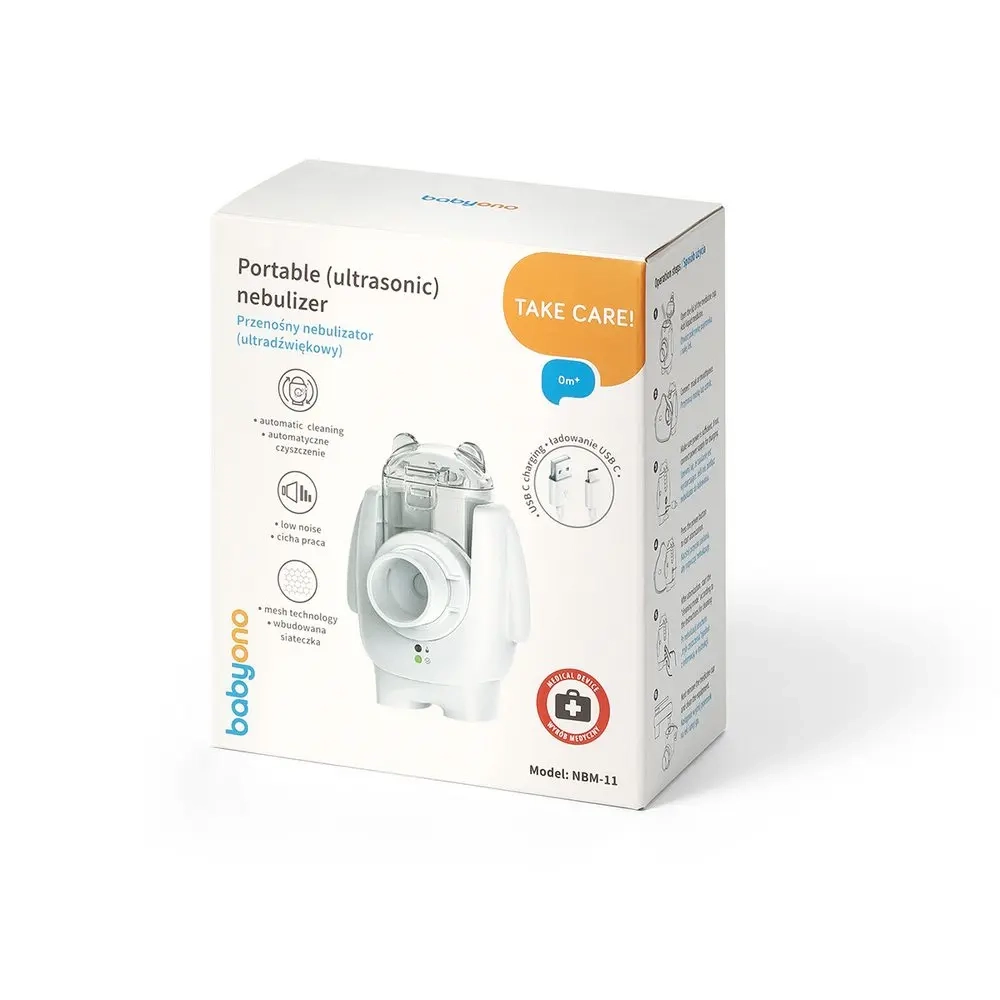 Opakowanie Babyono NBM-11 przenośny nebulizator ultradźwiękowy – inhalator dla dzieci i dorosłych do terapii dróg oddechowych
