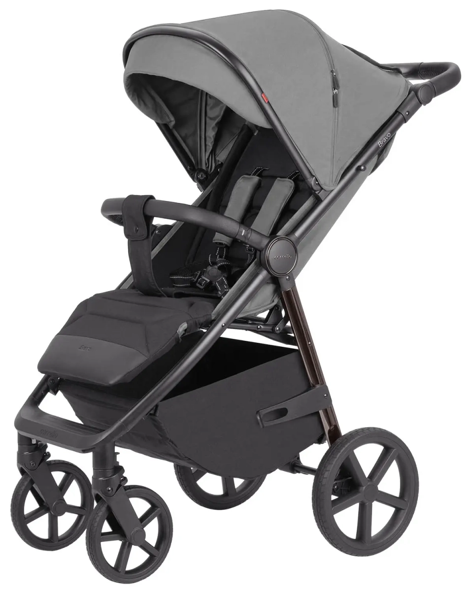 Wózek spacerowy Carrello Bravo Plus CRL-5515 w kolorze szarym forest grey z dużą budką przeciwsłoneczną i amortyzowanymi kołami