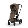 Wózek spacerowy Cybex Priam Style coconut brown z matową czarną ramą i ergonomicznym siedziskiem dla dziecka