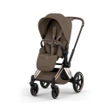Cybex Priam Style wózek spacerowy coconut brown z elegancką ramą rosegold i amortyzowanymi kołami terenowymi