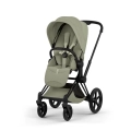 Wózek spacerowy Cybex Priam Style sage green z matową czarną ramą i ergonomicznym siedziskiem dla dziecka