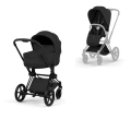 Cybex Priam Style wózek 2w1 czarny sepia black z gondolą i siedziskiem spacerowym na matowej czarnej ramie matt black