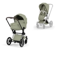 Cybex Priam Style wózek dziecięcy 2w1 zielony sage green ze składaną gondolą Lux i siedziskiem spacerowym, rama chromowana z brązową rączką