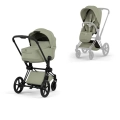 Cybex Priam Style wózek 2w1 zielony sage green ze składaną gondolą i spacerówką na czarnej matowej ramie, nowoczesny design