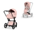 Cybex Priam Style wózek 2w1 różowy peach pink z gondolą i siedziskiem spacerowym na matowej czarnej ramie matt black