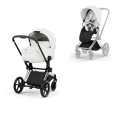 Cybex Priam Style wózek dziecięcy 2w1 biały off white z gondolą Lux i spacerówką, chromowana rama z brązową rączką chrome brown