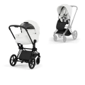 Cybex Priam Style wózek 2w1 biały off white z gondolą i siedziskiem spacerowym na matowej czarnej ramie matt black