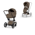 Cybex Priam Style wózek dziecięcy 2w1 brązowy coconut brown z gondolą Lux i spacerówką, chromowana rama z brązową rączką chrome brown